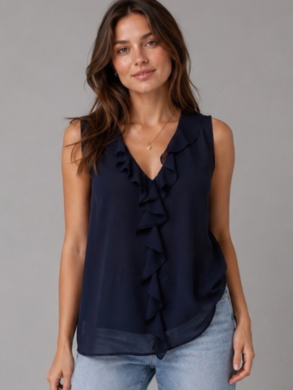 Calvin Klein Sleeveless Ruffle-Front Blouse